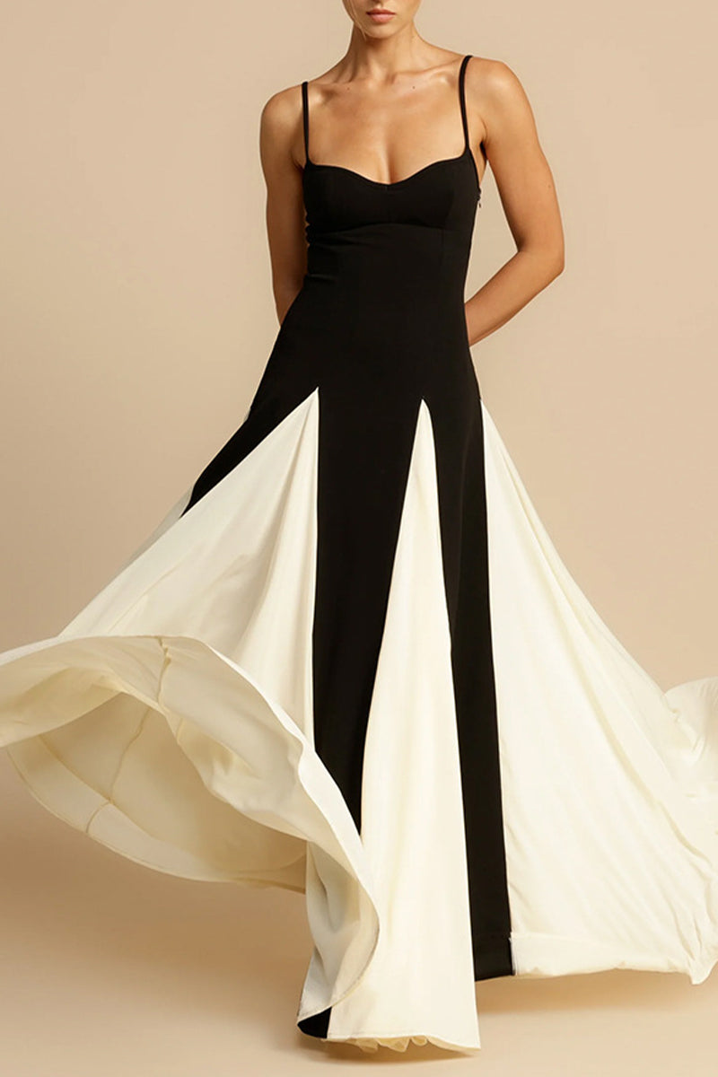 acelimosf™-Sexy Solid Contrast V Neck Sling Dresses