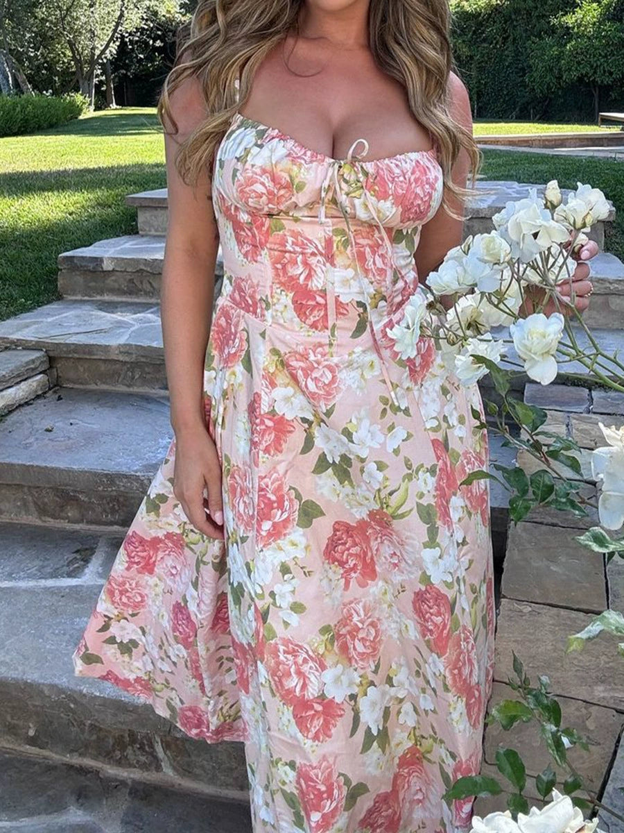 acelimosf™-Floral suspenders spring and summer women's high-end long dress
