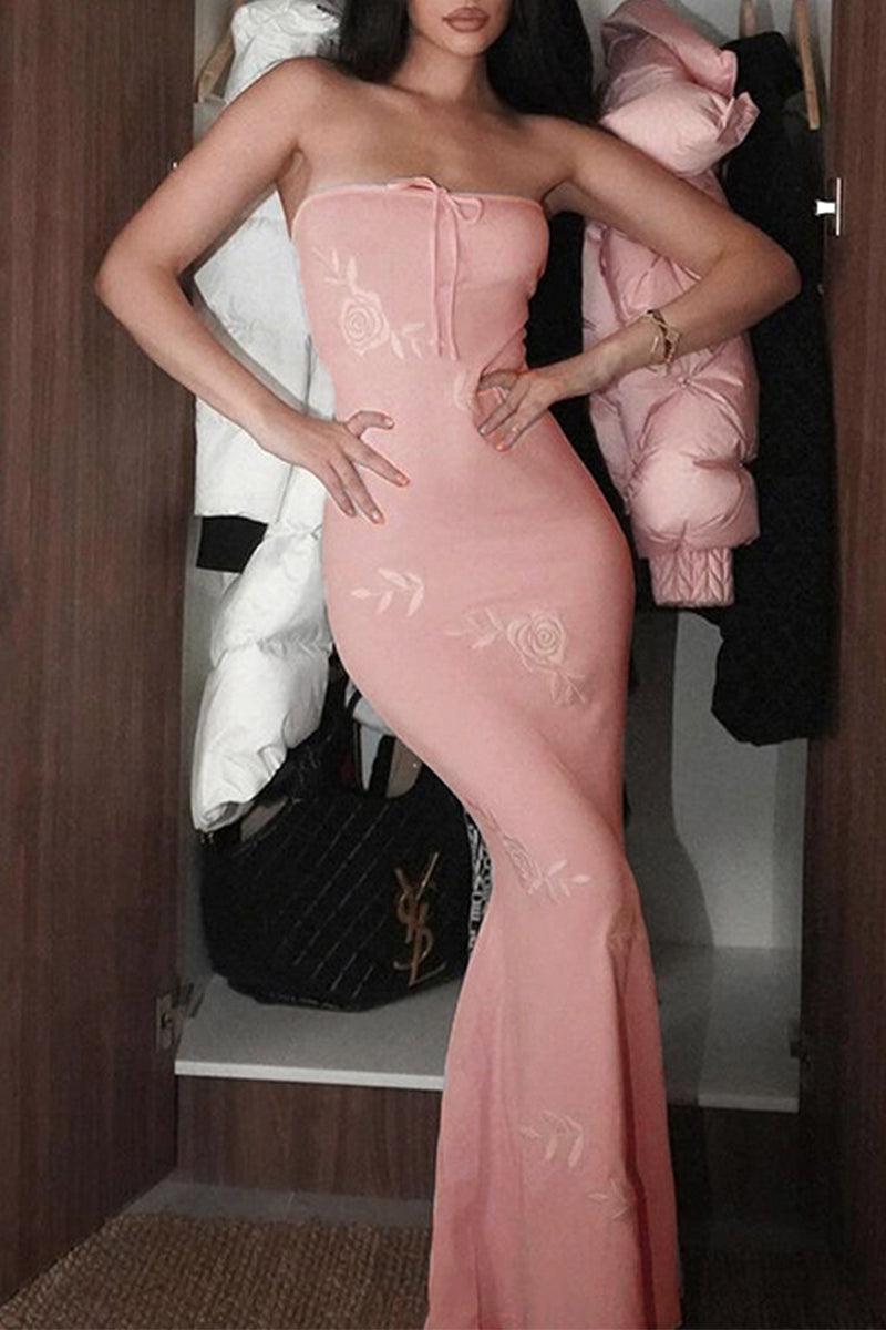 acelimosf™-Sexy Flowers Embroidered Bandage Strapless One Step Skirt Dresses