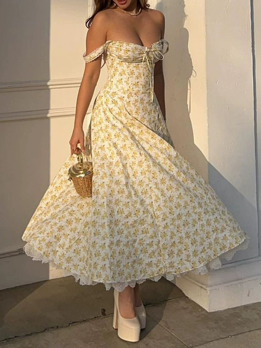 acelimosf™-Floral suspenders spring and summer women's high-end long dress