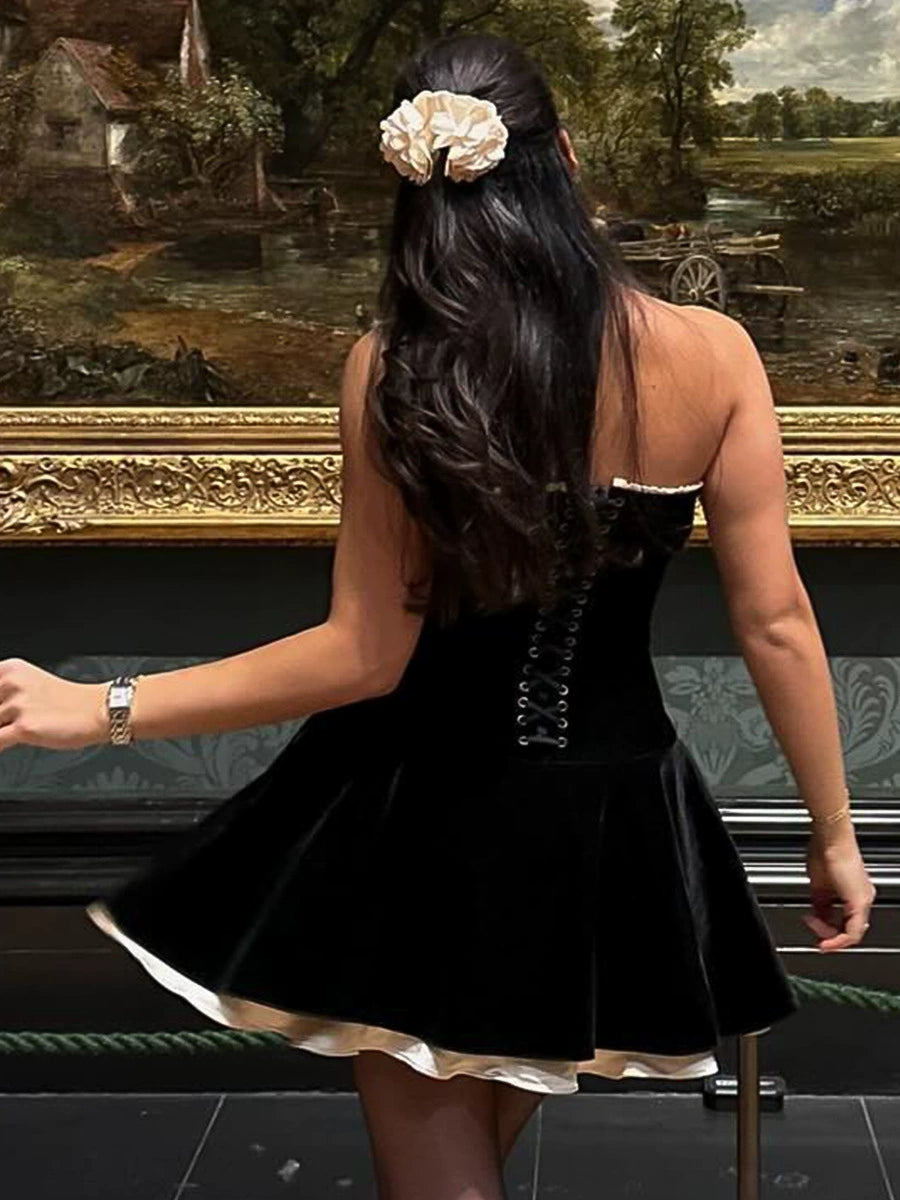 acelimosf™-Gold Velvet Sexy Tube Top Slim Backless Dress Hot Girls Evening Dress