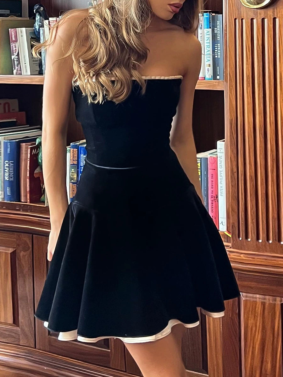 acelimosf™-Gold Velvet Sexy Tube Top Slim Backless Dress Hot Girls Evening Dress