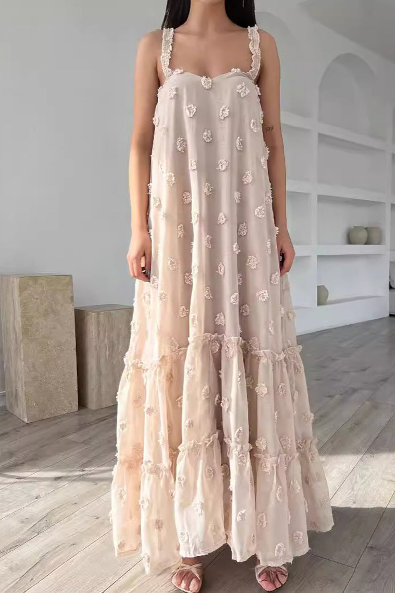 acelimosf™-Elegant Solid Flowers Square Collar Sling Dresses
