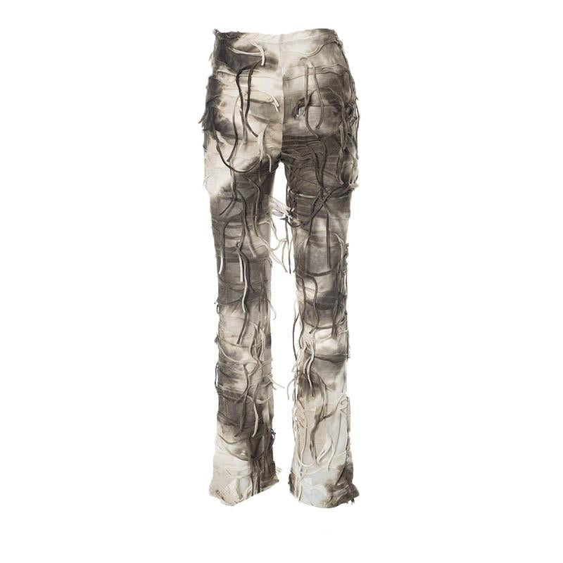 acelimosf™-Tie dye textured tassels contrast high rise pant y2k 90s Revival Techno Fashion