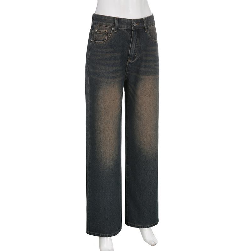 acelimosf™-Gradient button straight leg high rise jeans grunge 90s Streetwear Disheveled Chic Fashion grunge 90s Streetwear Distressed Fashion