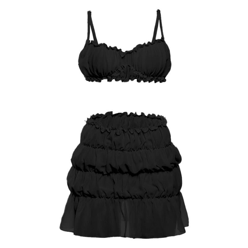 acelimosf™-Ruffle ruched solid cami mini skirt set