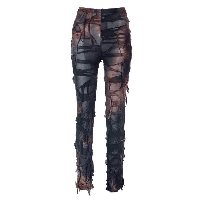 acelimosf™-Tie dye textured tassels contrast high rise pant y2k 90s Revival Techno Fashion