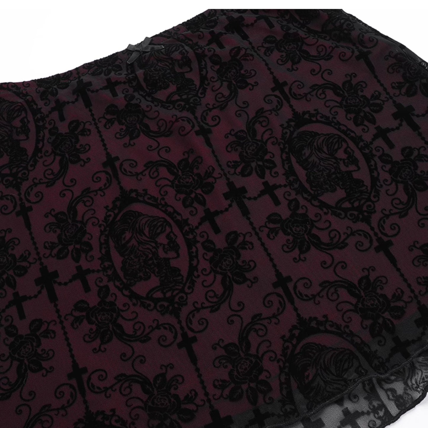 acelimosf™-Print mesh bowknot ruffle mini skirt