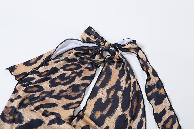 acelimosf™-Leopard print halter ruched backless maxi skirt set