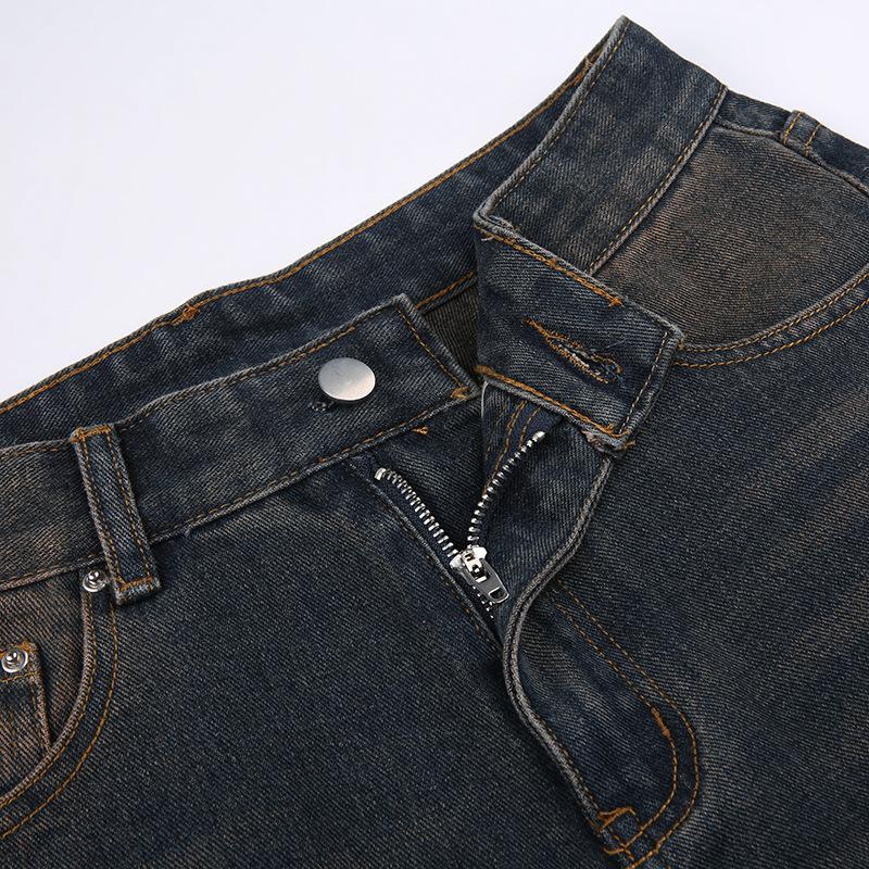 acelimosf™-Gradient button straight leg high rise jeans grunge 90s Streetwear Disheveled Chic Fashion grunge 90s Streetwear Distressed Fashion