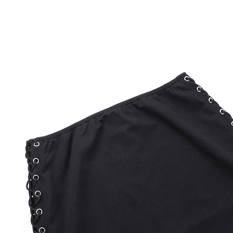 acelimosf™-Cross lace lace up high slit midi skirt