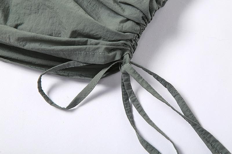 acelimosf™-A line drawstring ruched solid zip-up mini skirt grunge 90s Streetwear Disheveled Chic Fashion grunge 90s Streetwear Distressed Fashion