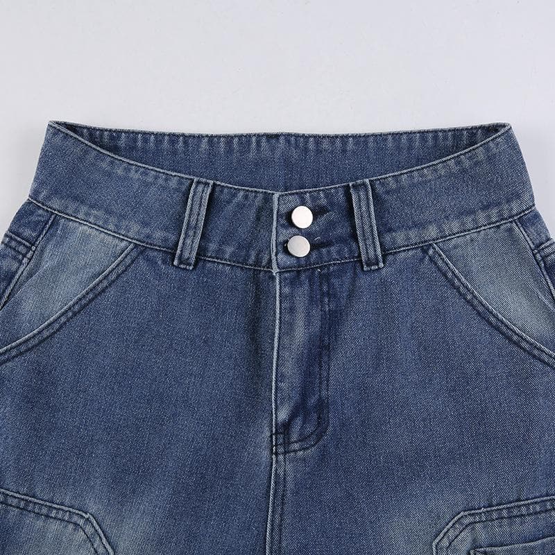 acelimosf™-High rise straight leg button gradient pocket jeans y2k 90s Revival Techno Fashion