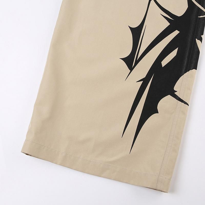 acelimosf™-Abstract high rise button pocket contrast straight leg pant grunge 90s Streetwear Disheveled Chic Fashion grunge 90s Streetwear Distressed Fashion