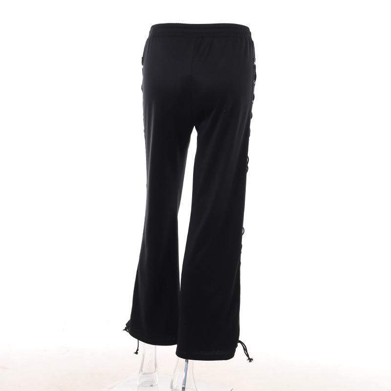 acelimosf™-Lace up solid hollow out medium rise pant goth Emo Darkwave Fashion