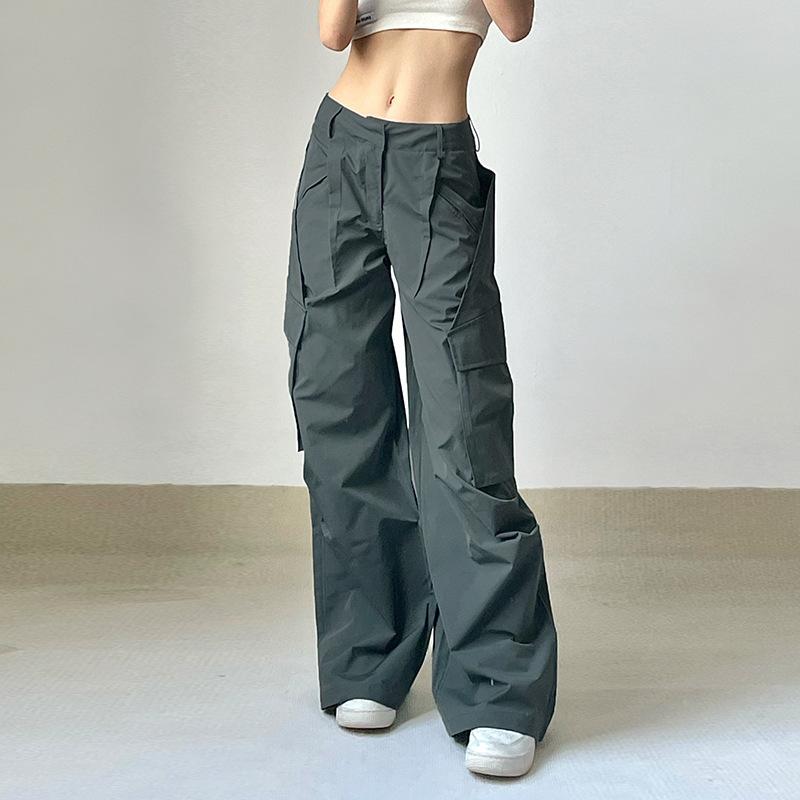 acelimosf™-Solid zip-up low rise cargo pocket wide leg pant