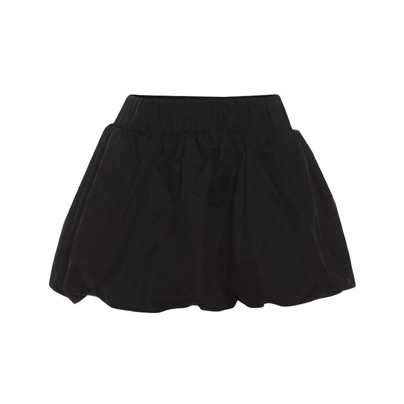 acelimosf™-Ruched high rise solid bubble mini skirt