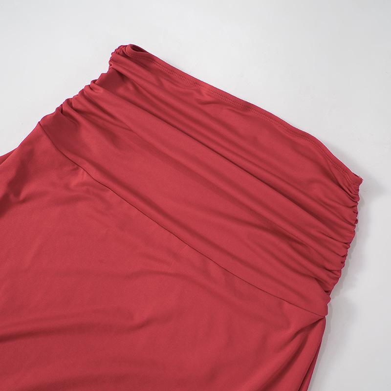 acelimosf™-Halter ruched backless high slit maxi skirt set