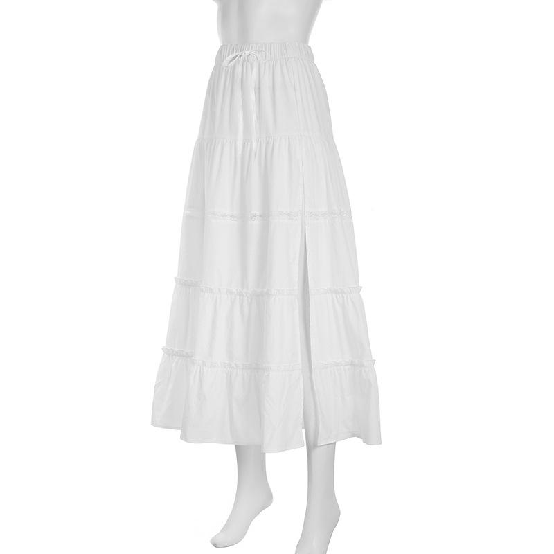 acelimosf™-Slit lace hem patchwork solid ruched midi skirt y2k 90s Revival Techno Fashion