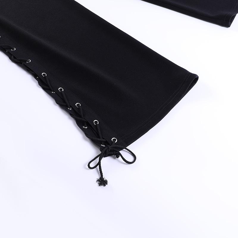 acelimosf™-Lace up solid hollow out medium rise pant goth Emo Darkwave Fashion