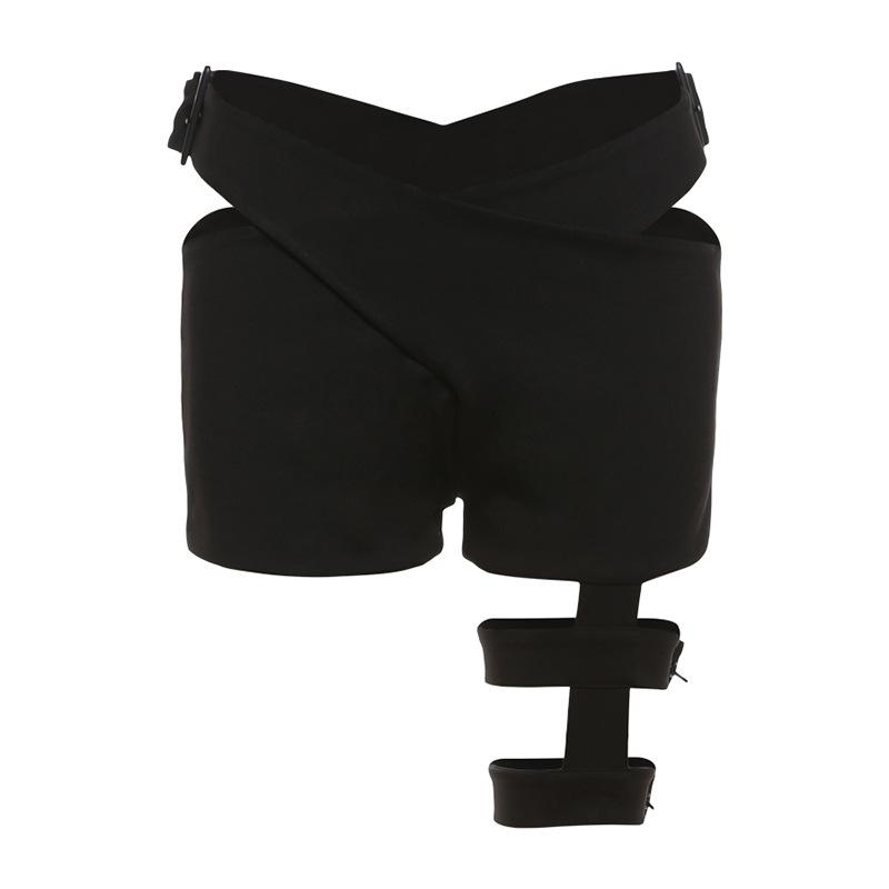 acelimosf™-Buckle cross front hollow out solid low rise pant