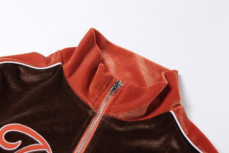 acelimosf™-Zip-up letter embroidered high neck pant set y2k 90s Revival Techno Fashion