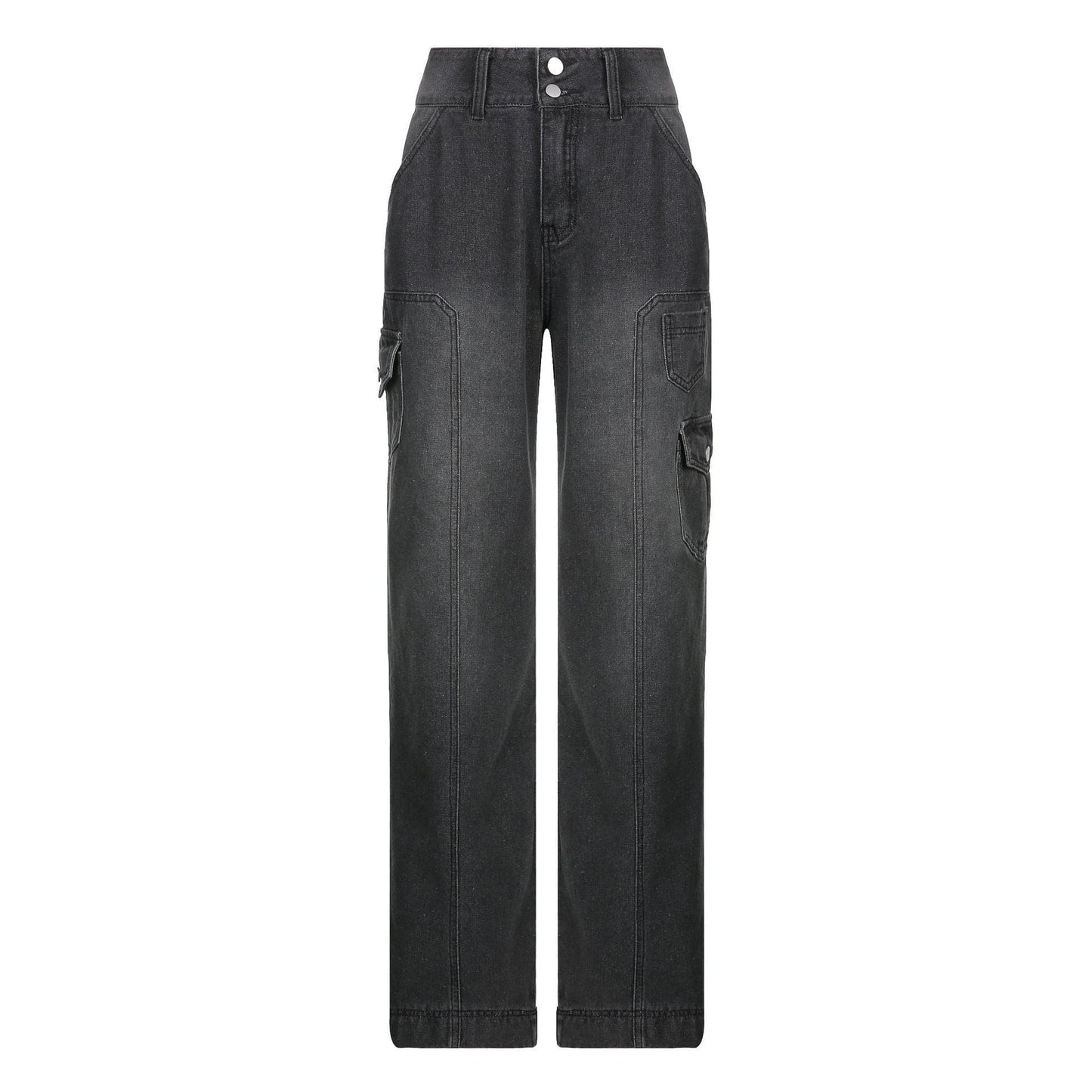 acelimosf™-High rise straight leg button gradient pocket jeans y2k 90s Revival Techno Fashion