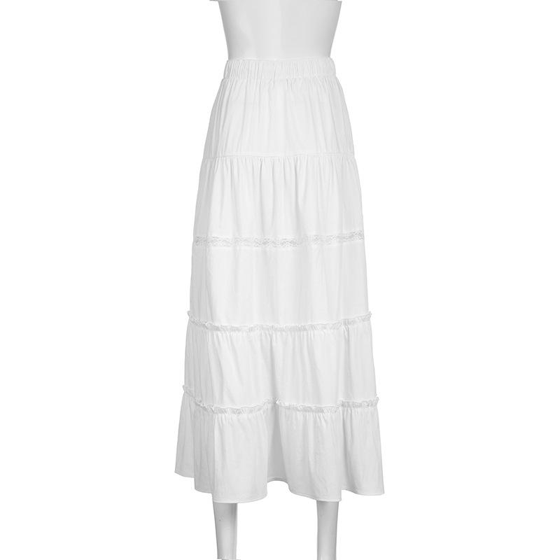 acelimosf™-Slit lace hem patchwork solid ruched midi skirt y2k 90s Revival Techno Fashion
