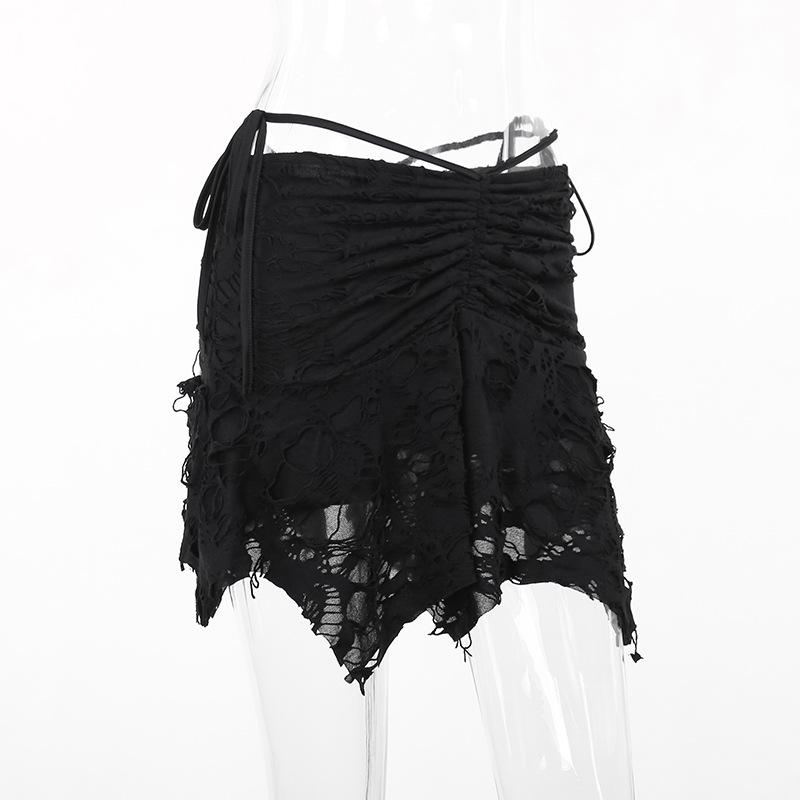 acelimosf™-Ruched ripped knotted textured mini skirt