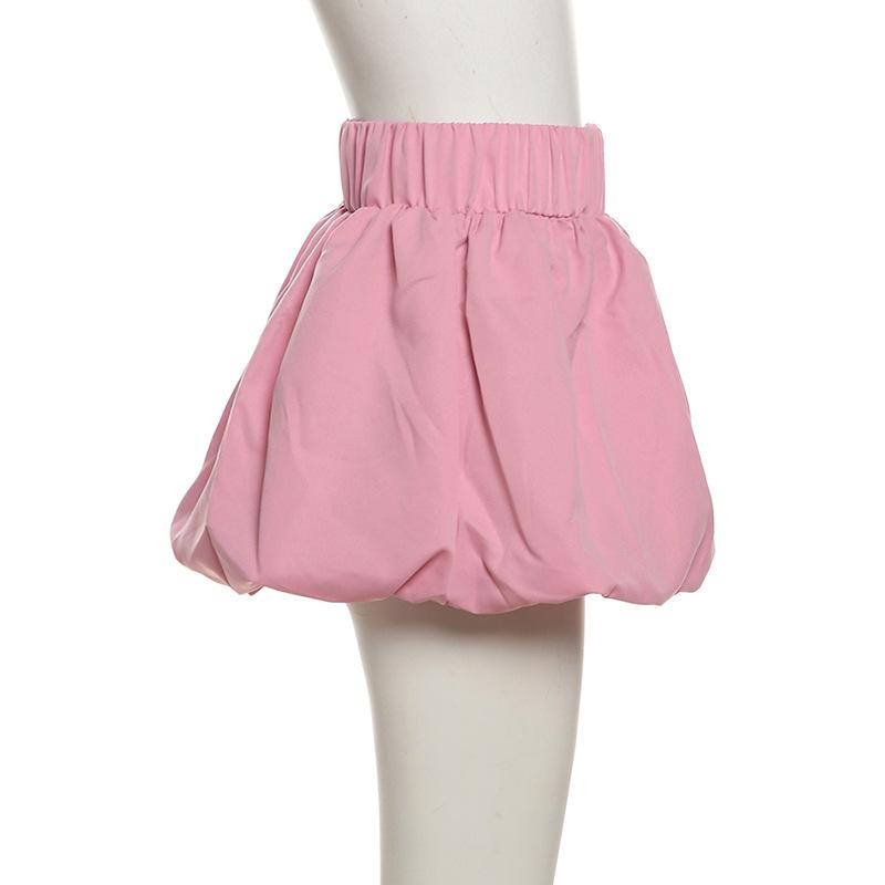 acelimosf™-Ruched high rise solid bubble mini skirt