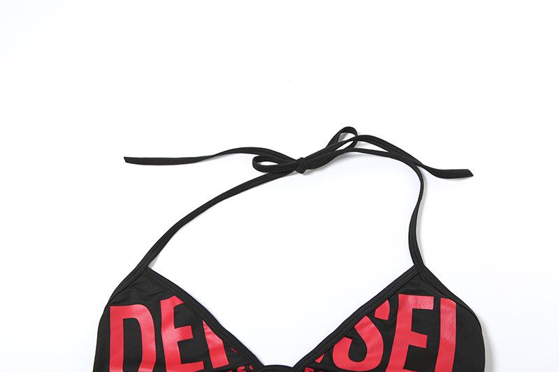 acelimosf™-Letter print halter self tie ruched drawstring mini skirt set