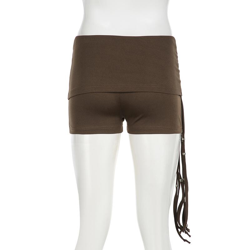 acelimosf™-Tassels beaded ruched low rise short pant