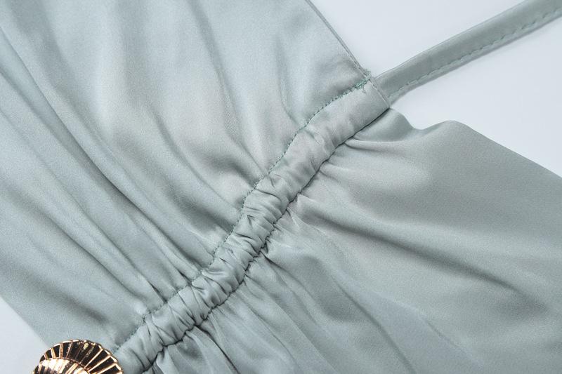 acelimosf™-Halter metal button satin backless maxi skirt set