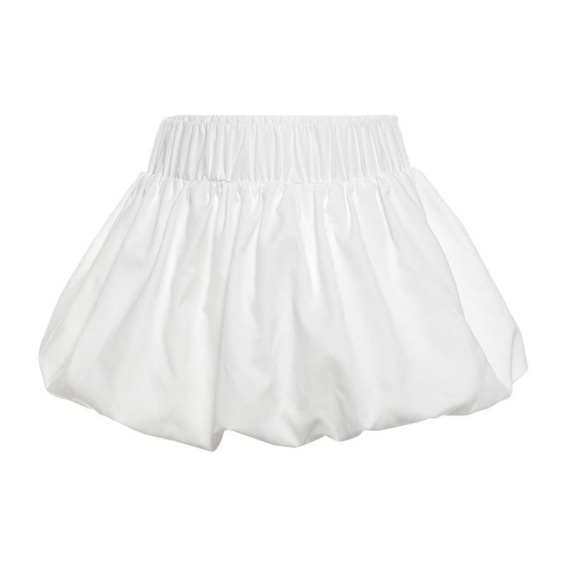 acelimosf™-Ruched high rise solid bubble mini skirt