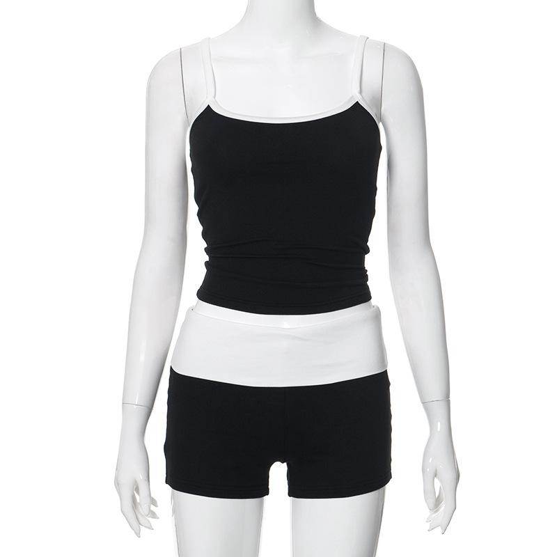 acelimosf™-U neck contrast backless cami pant set