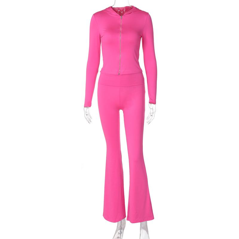 acelimosf™-Long sleeve hoodie zip-up high rise pant set