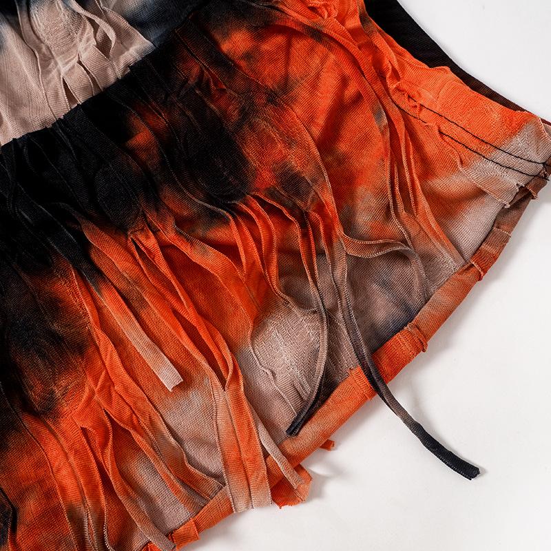 acelimosf™-Tie dye textured tassels contrast high rise pant y2k 90s Revival Techno Fashion
