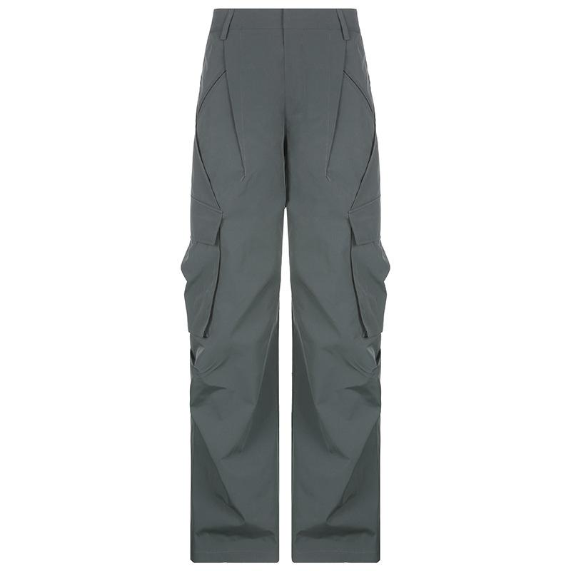 acelimosf™-Solid zip-up low rise cargo pocket wide leg pant