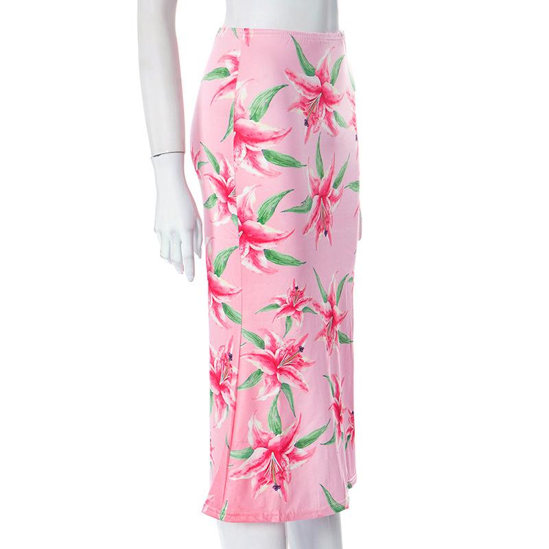acelimosf™-Flower print contrast high rise midi skirt y2k 90s Revival Techno Fashion