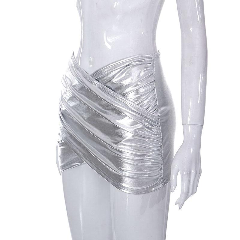 acelimosf™-Cross front ruched metallic low rise mini skirt