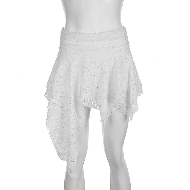 acelimosf™-Irregular lace solid mini skirt
