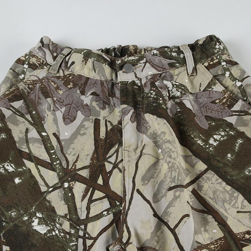 acelimosf™-Button pocket zip-up camouflage ruched pant
