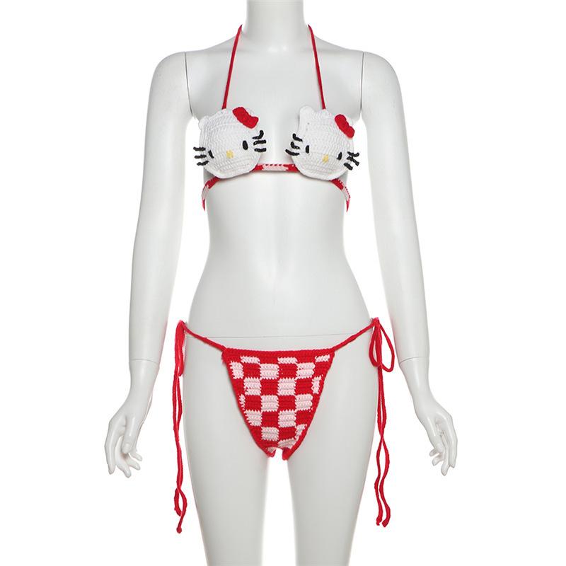 acelimosf™-Self tie halter knitted backless contrast pant set