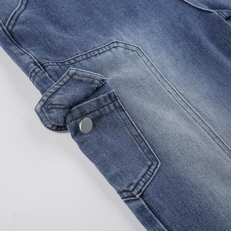 acelimosf™-High rise straight leg button gradient pocket jeans y2k 90s Revival Techno Fashion