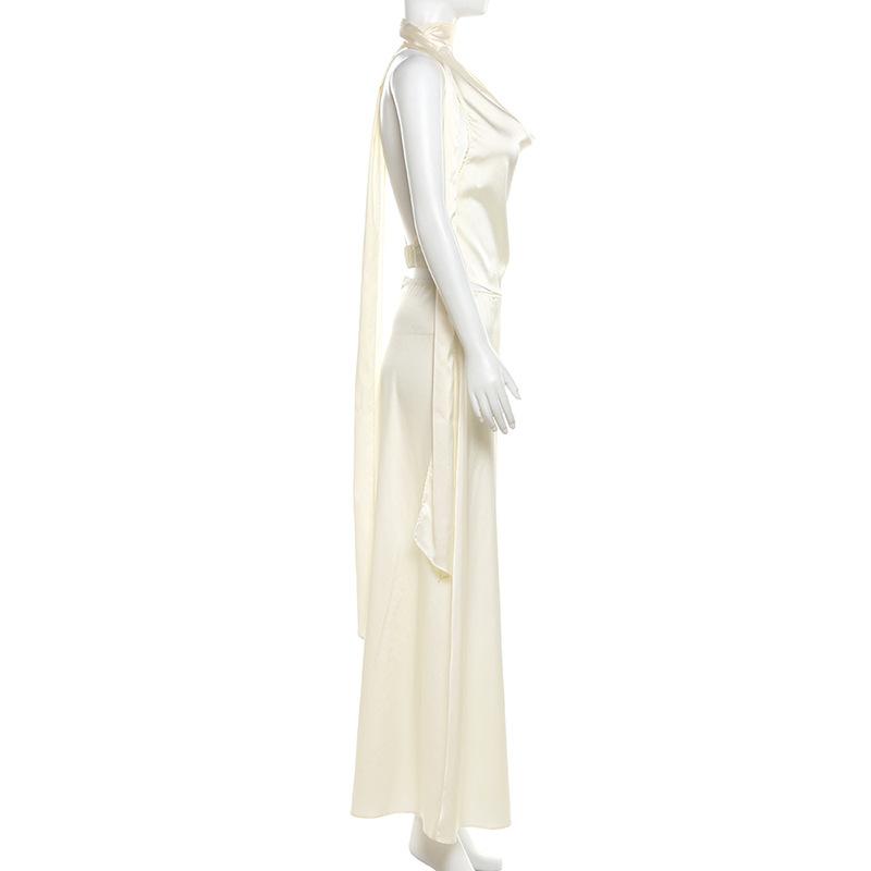 acelimosf™-Halter cowl neck ruched backless maxi skirt set