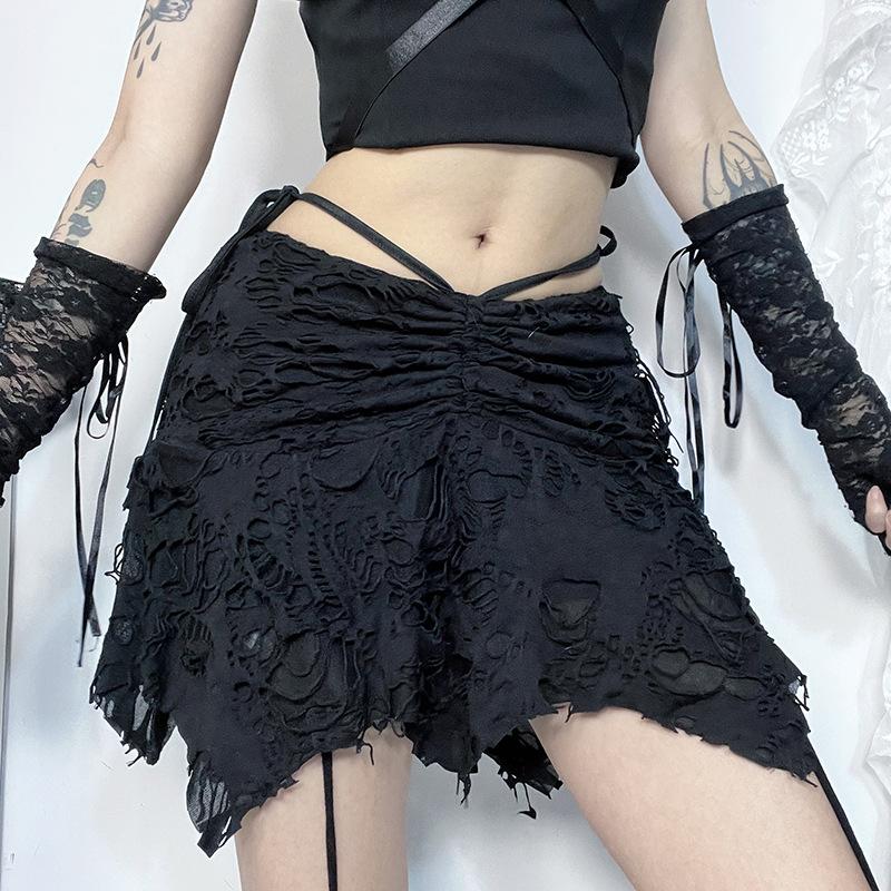 acelimosf™-Ruched ripped knotted textured mini skirt