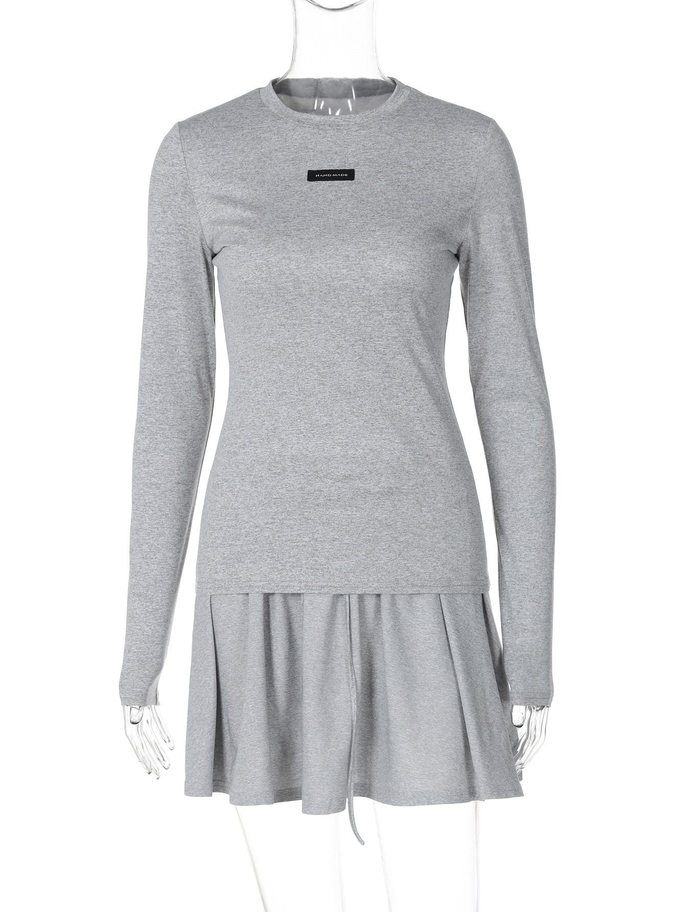 acelimosf™-Long sleeve crewneck solid mini skirt set