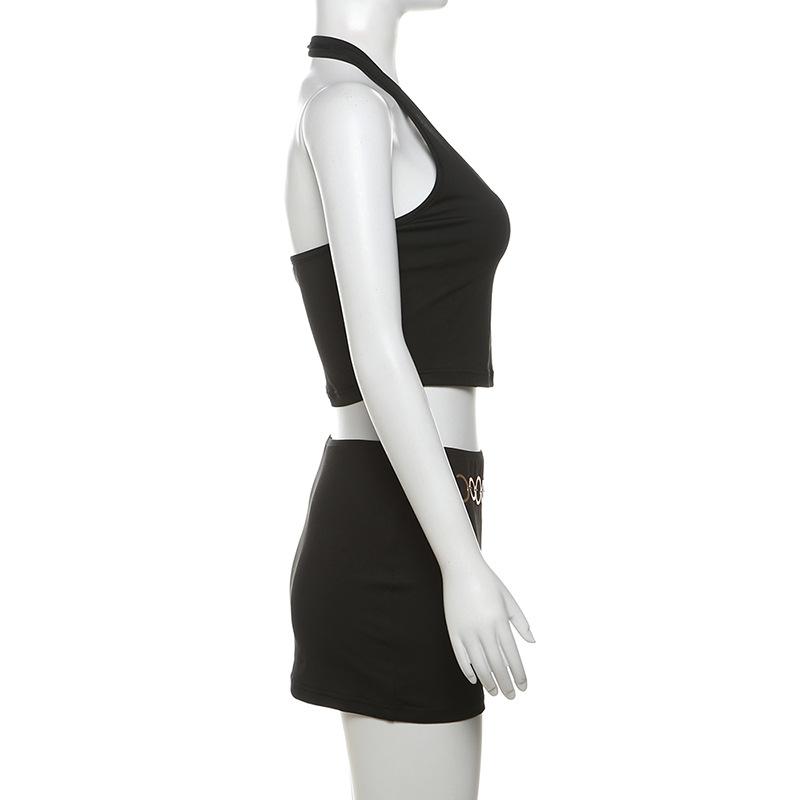 acelimosf™-Halter o ring backless irregular u neck mini skirt set