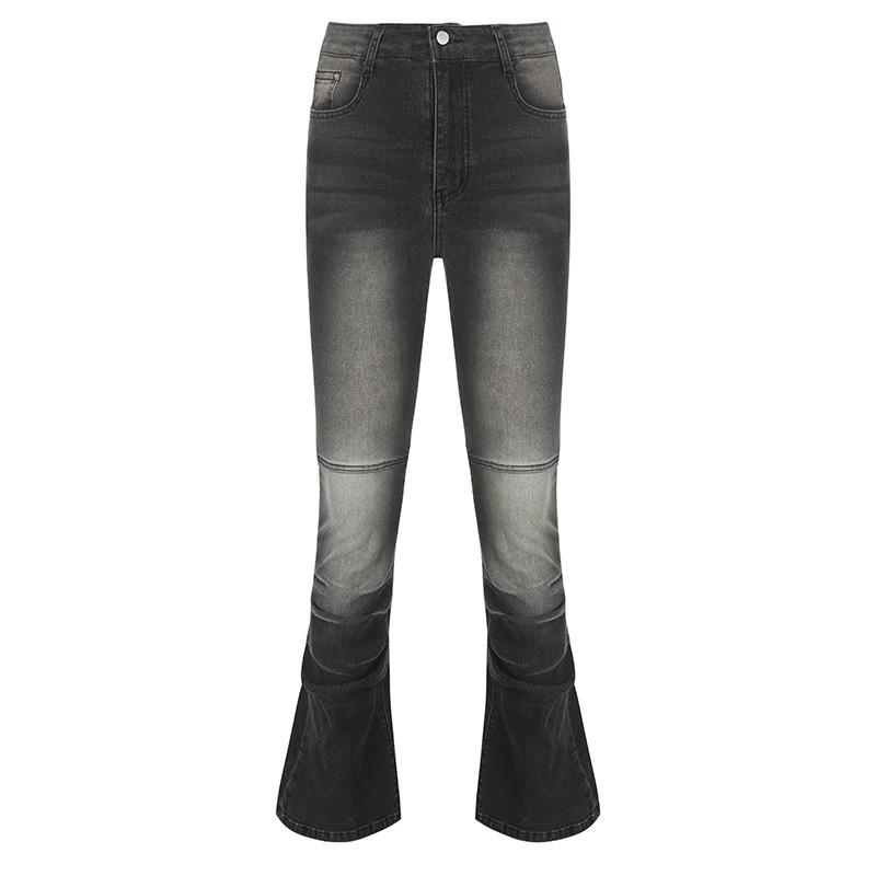 acelimosf™-Gradient ruched flared leg button medium rise jeans