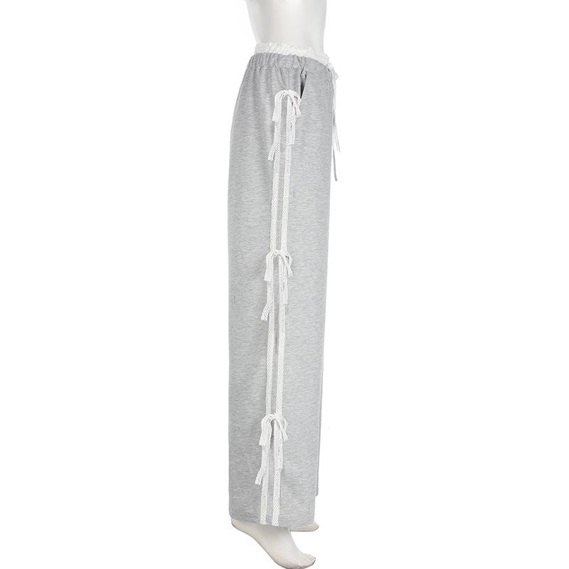 acelimosf™-Lace hem bowknot medium rise pant